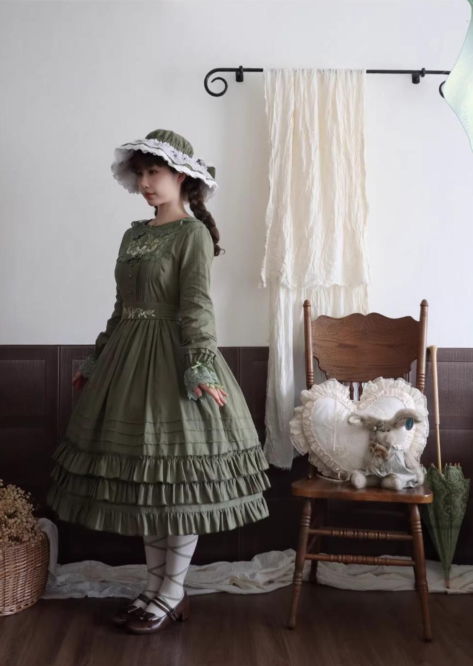 Maiden Nelly - Classic Lolita OP Dress, Embroidered Flowers