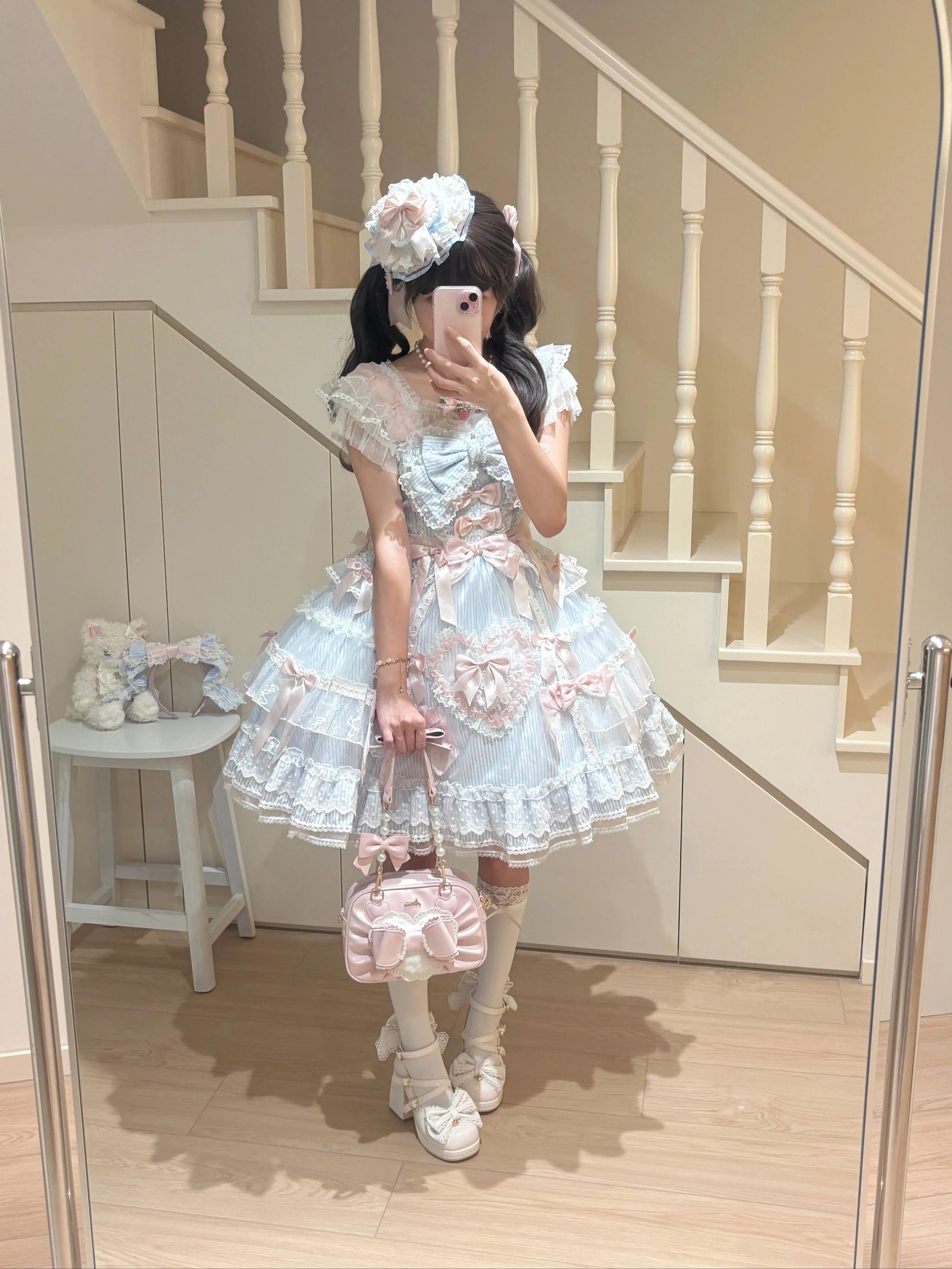 Aimee - Peach Cube Box - Sweet Lolita Pink Handbag, Bow & Pearl