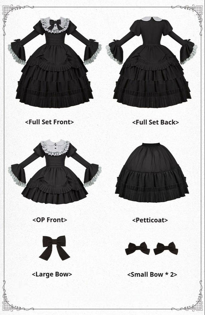 With PUJI~Midnight Chronicles~Black Old School Lolita OP Dress with Princess Sleeve