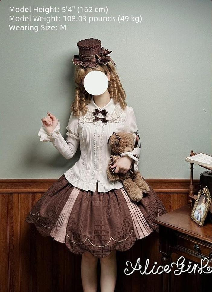 Alice Girl - Bear Chocolate Slab - Classic Lolita Slim Fit Shirt, Back Lace-up 44312:804516
