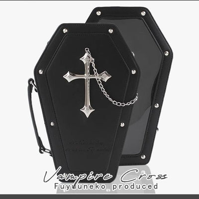 (BFM)FuyuuNeko~Gothic Lolita Bag Silver Moon Cross Coffin Ita Bag black  