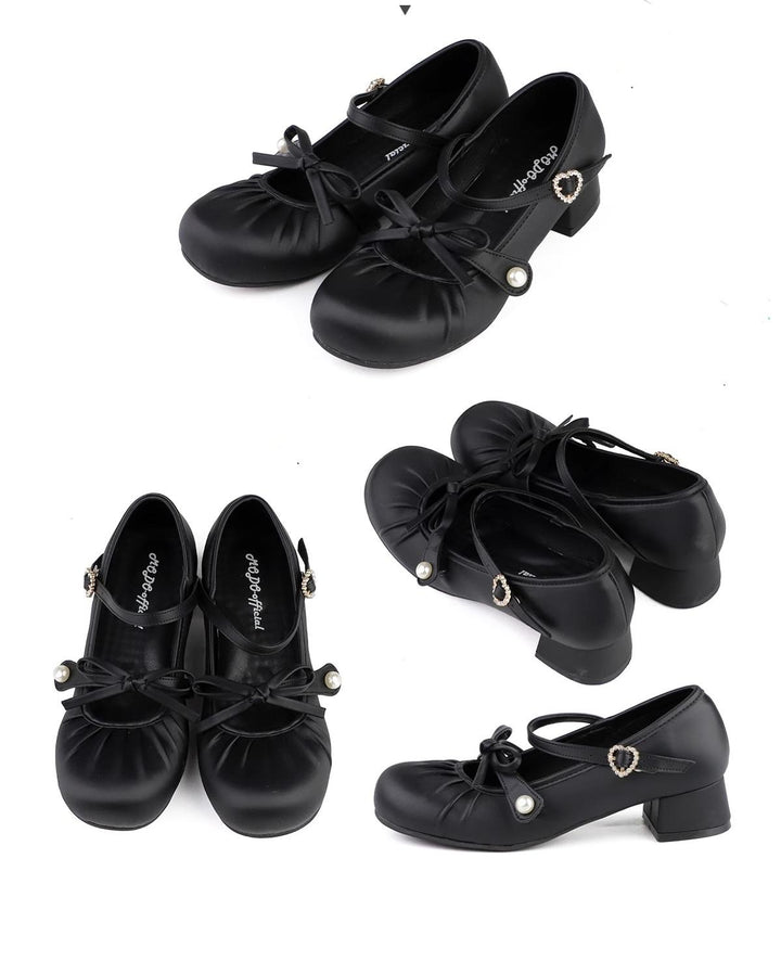 MODO~Glimmer Ballet~Elegant Lolita Shoes Low Chunky Ballet Round-toe Heels