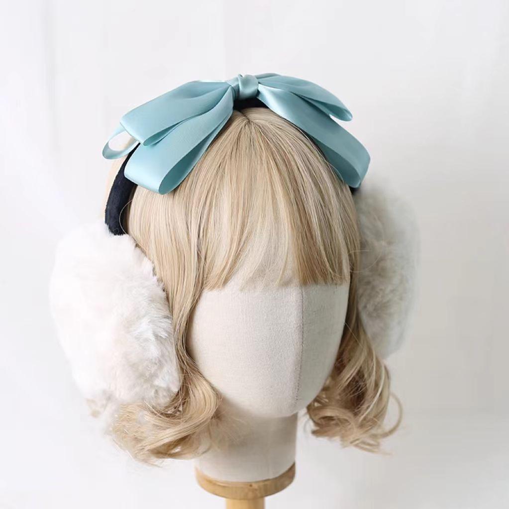 Xiaogui - Winter Lolita Earmuff Bow Plush Earmuff Ear Protector Elegant Blue