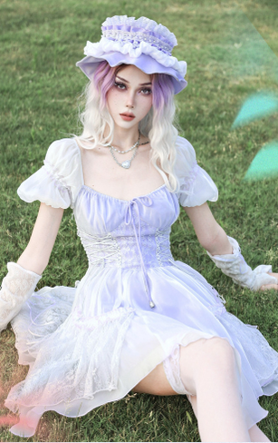 Virtual~Love Letter~Sweet Lolita Lace Lavender Sexy Dress   