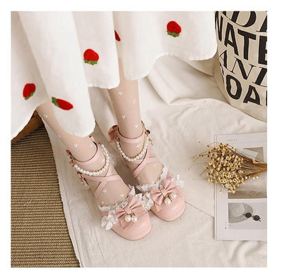 Yana~Chinese Style Yana~Plus size Qi Lolita Shoes Bow Pearl Lolita Sandal   