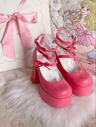 Pure Tea For Dream~Barbie Diary~Sweet Lolita Shoes Bow Platform High Heel Shoes   