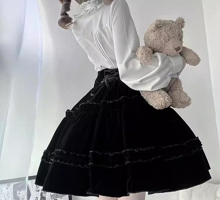 CastleToo~Erosion Heart F-Type~Ouji Lolita Suit Black Velvet Shorts and Skirt 40628:669958