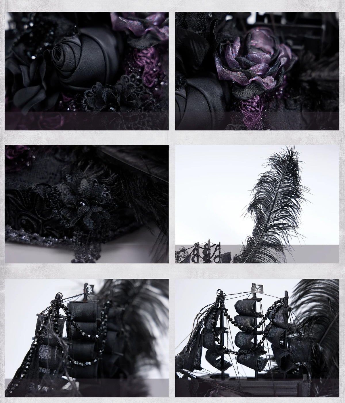 Undead's Gift - Halloween Gothic Lolita Sailboat Top Hat, Feather & Lace 46022:872807
