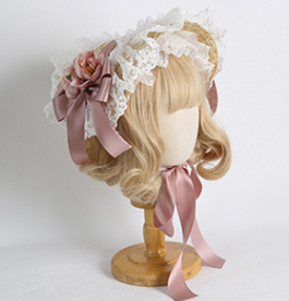 Xiaogui~Sweetie Zhi Fan~Country Lolita Lace French Straw Hat no restriction on head circumference, with fixing clip beige 