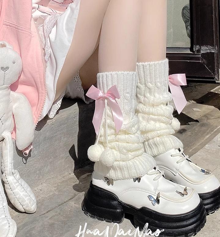 Hua Nai Cat~Cute Lolita Leg Warmers Winter Knitted JK Pile Socks   