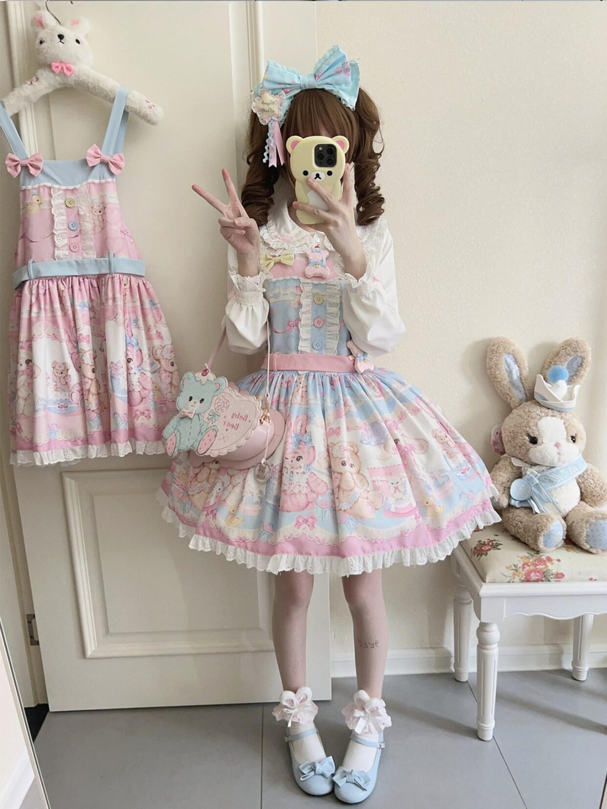 Bear Sweet - Printed Sweet Lolita Salopette Dress 44870:829594