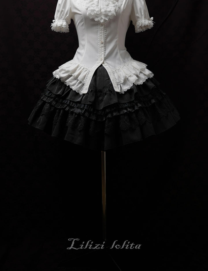 (BFM)Lilizi~Crumbled Gift~Gothic Lolita Shirt Short Sleeve Blouse Neckerchief Brooch   