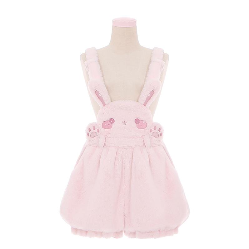 To Alice~Sweet Lolita Strap Shorts Strawberry Rabbit Winter Lolita Suit Pink strap shorts only S