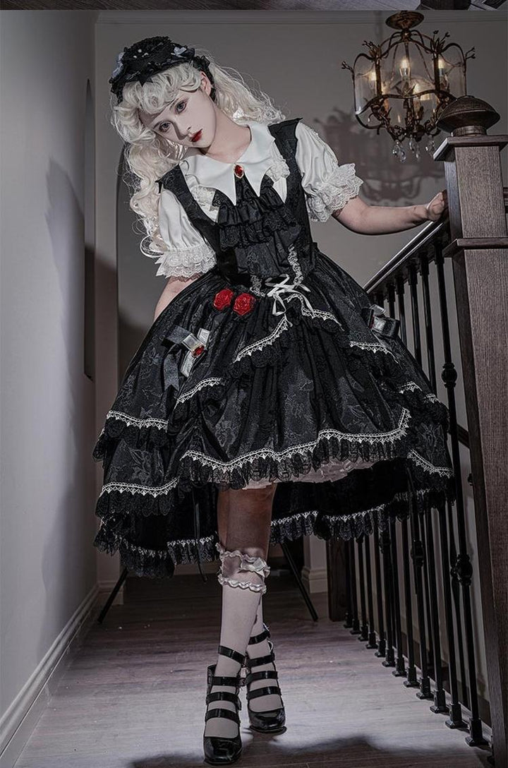 CastleToo~Night Rose~Elegant Ouji Lolita Suits With Lolita JSK And Shorts   