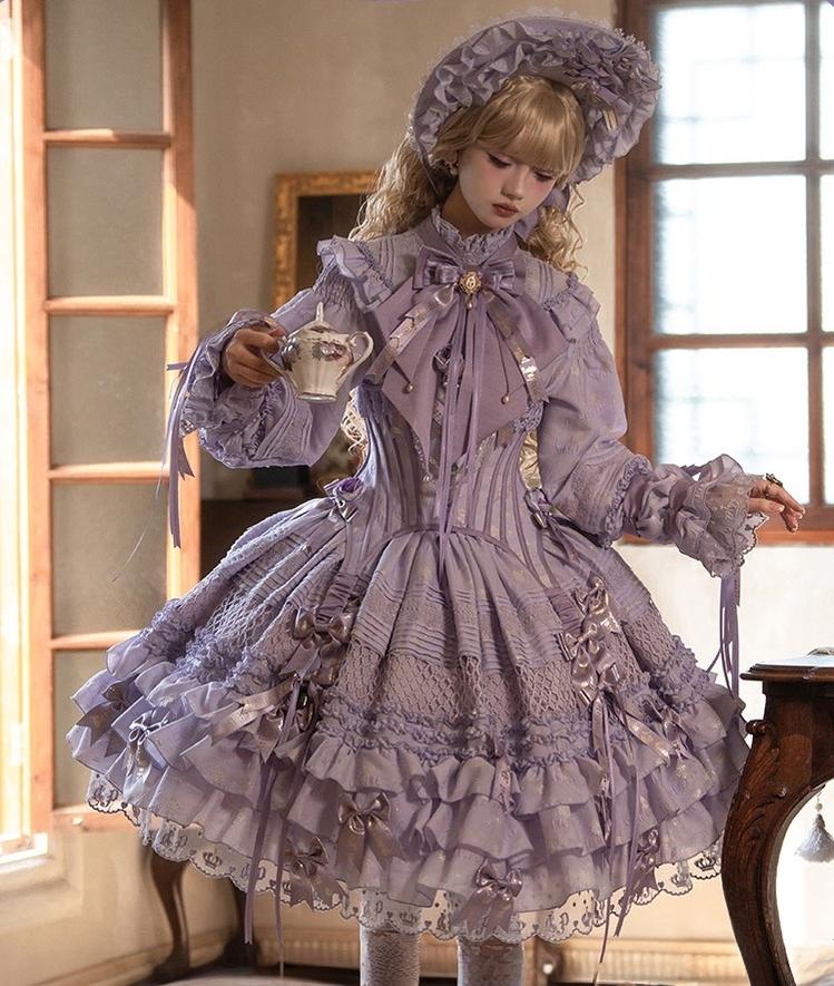 Forvever Purple - Purple Classic Lolita OP, Boning Corset 44357:806184