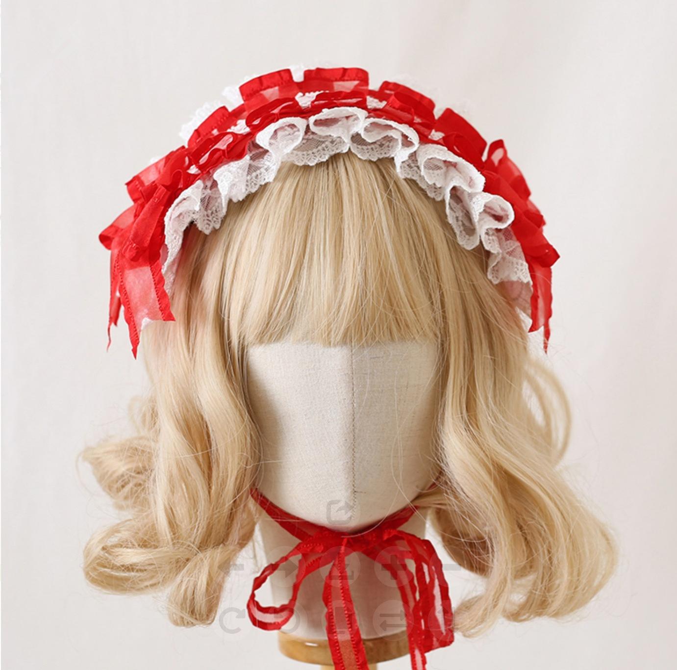 Xiaogui - Mood Limited - Elegant Lolita Headdress Bow Lace KC Red and White (white lace)