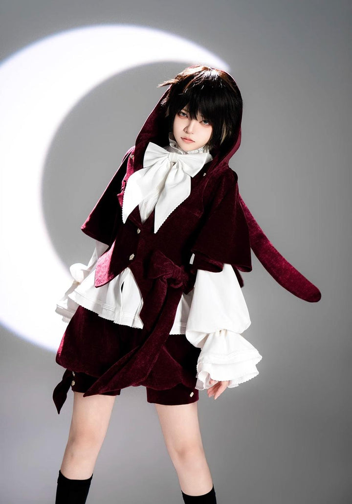 Princess Chronicles~Hare Hunter~Vintage Red Ouji Suit With Bunny Ear Hooded Jacket