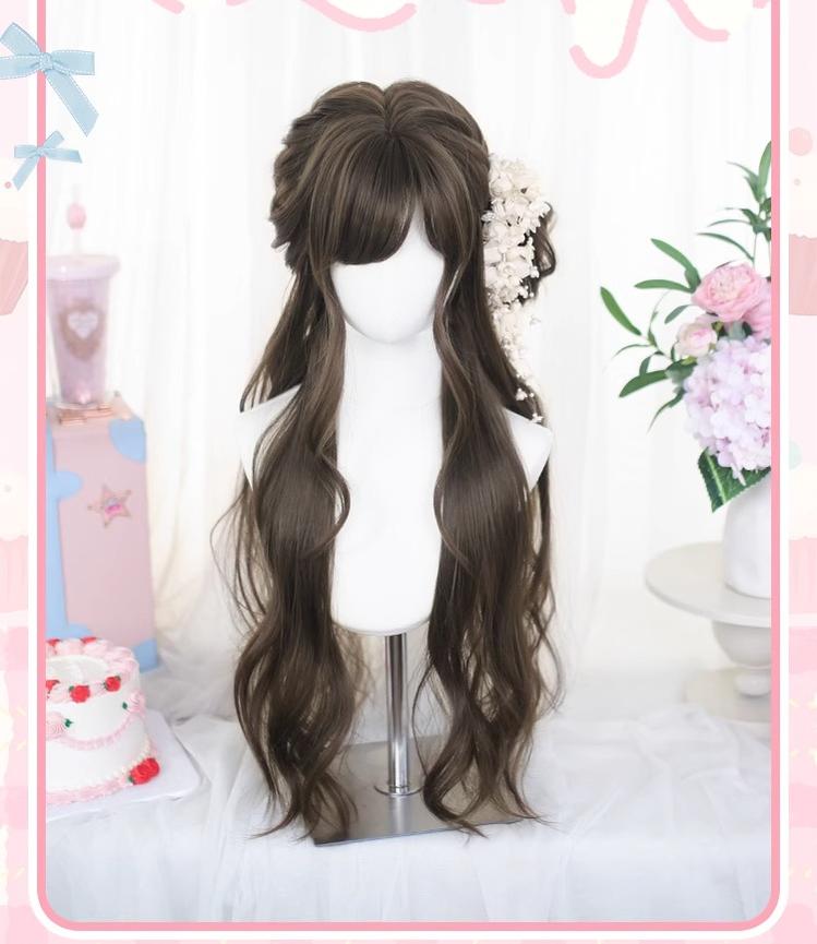 Dalao Home - Grey Brown Classic Lolita Long Wig With Natural Wavy Hazelnut grey-brown wig with a hairnet