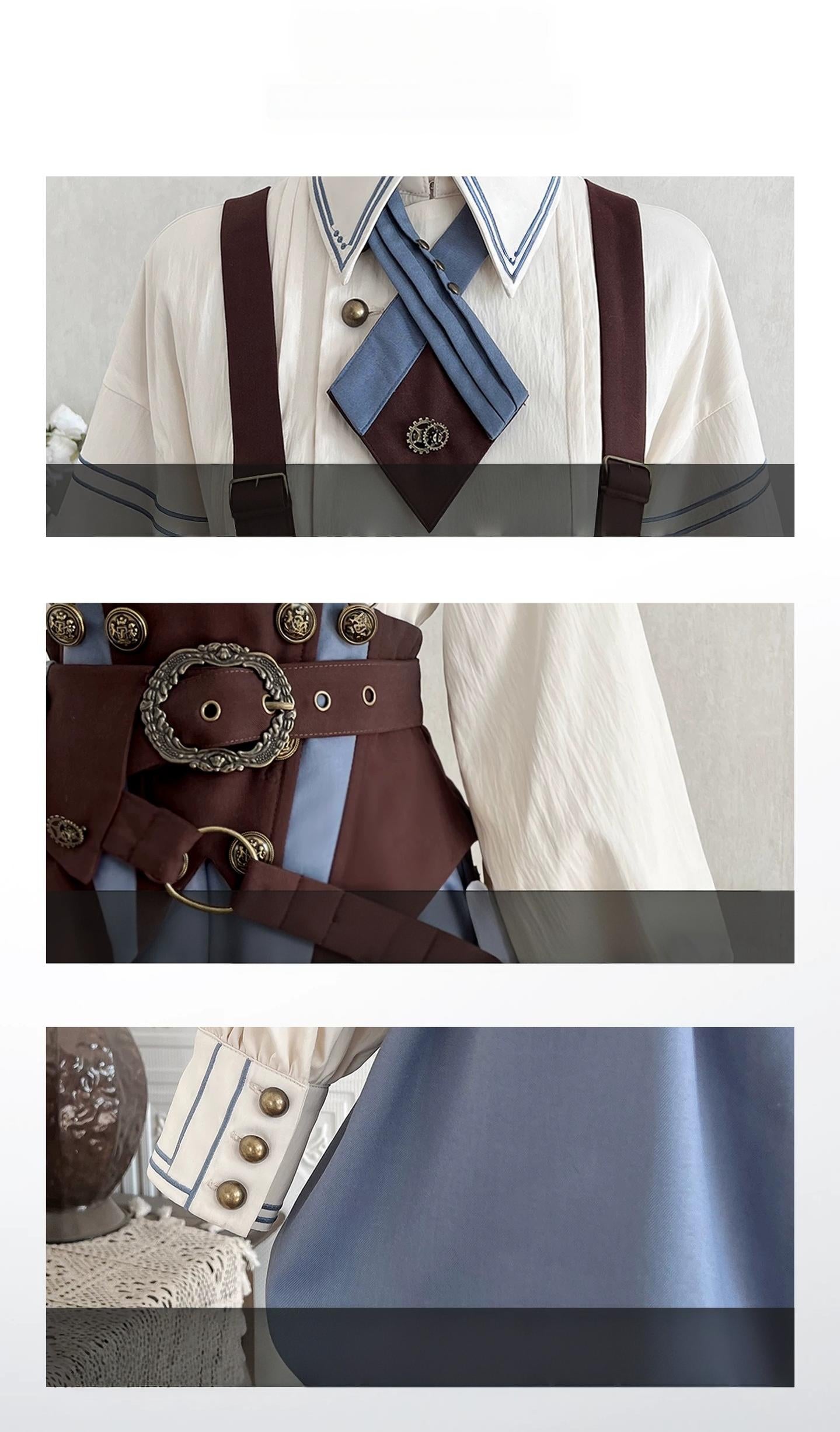 Poem of Wind & Compass - Ouji Lolita Blouse & Faux-Suspender Bloom Shorts Set 45919:868269