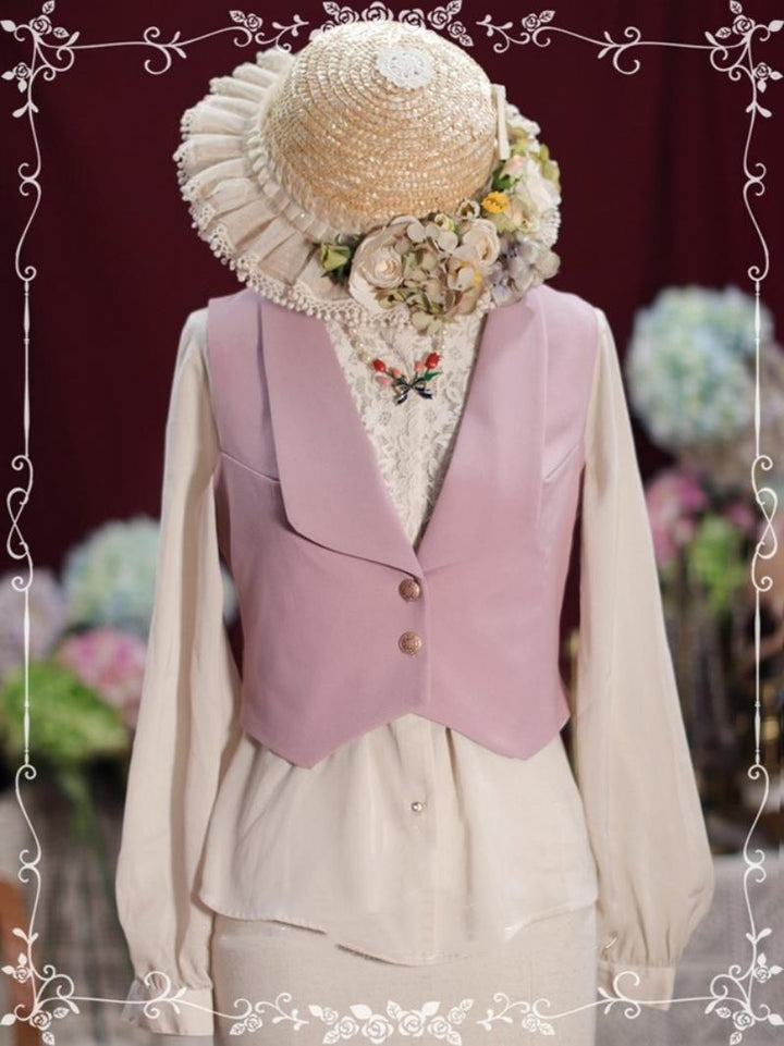 Tiny Garden~Old Love Songs~Lolita Elegant Vintage SK and Waistcoat S-waistcoat only leather pink 