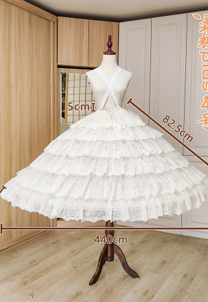 Sentaro~Elegant Lolita A-line Fish-bon Adjustable Tiered Skirt number 4(first-sixth layers)+four storage bags frost sugar plus(plus size) white