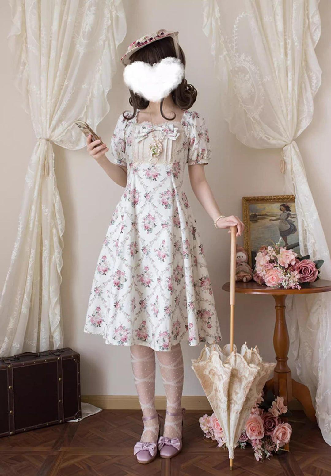 Forest Song~Pastoral Poem~Elegant Lolita OP Dress Floral Print 6-Piece Cut Lolita Dress   