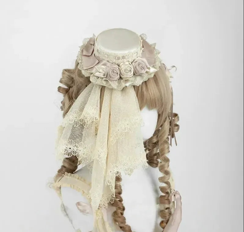 Champagne Classic Lolita Headdress and Choker, Floral Accent 45259:854943