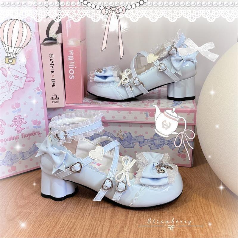 The Season of Booming Flowers - Showa Dreamland - Sweet Lolita Heels, Cute Claw-Shaped Heels (Blue / 34 35 36 37 38 39 40) 43739:784446