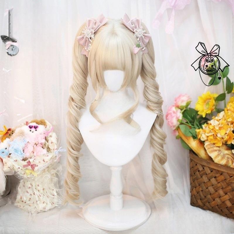 Dalao Home~Stellar Bits~Daily Lolita Wig Detachable Curl Hair Double Ponytails Light Gold