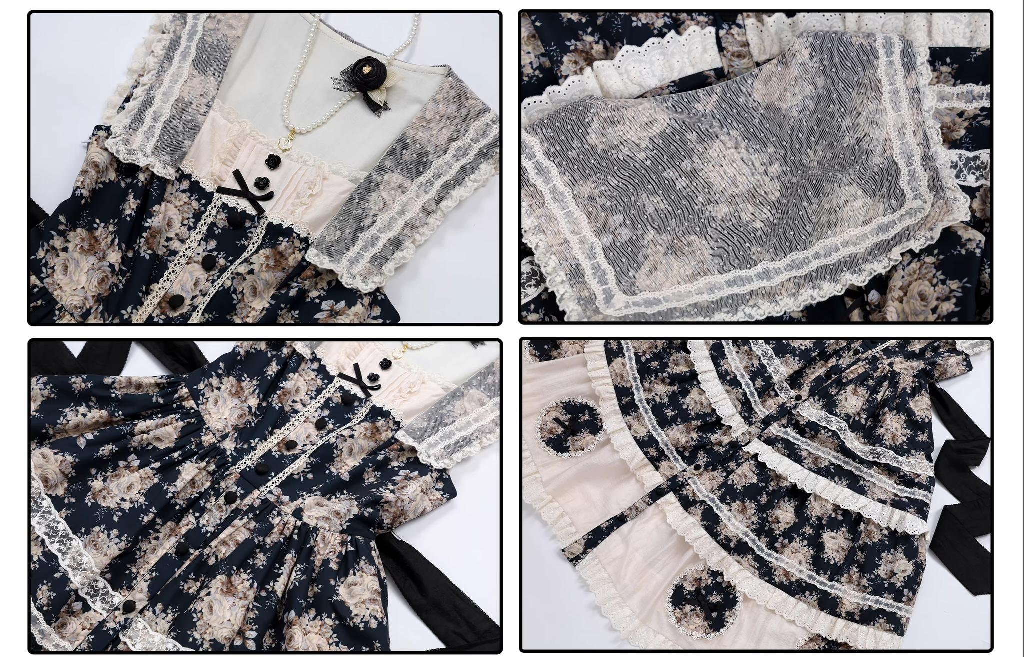 Black Rose - Printed Old School Lolita Dress, Front Opening