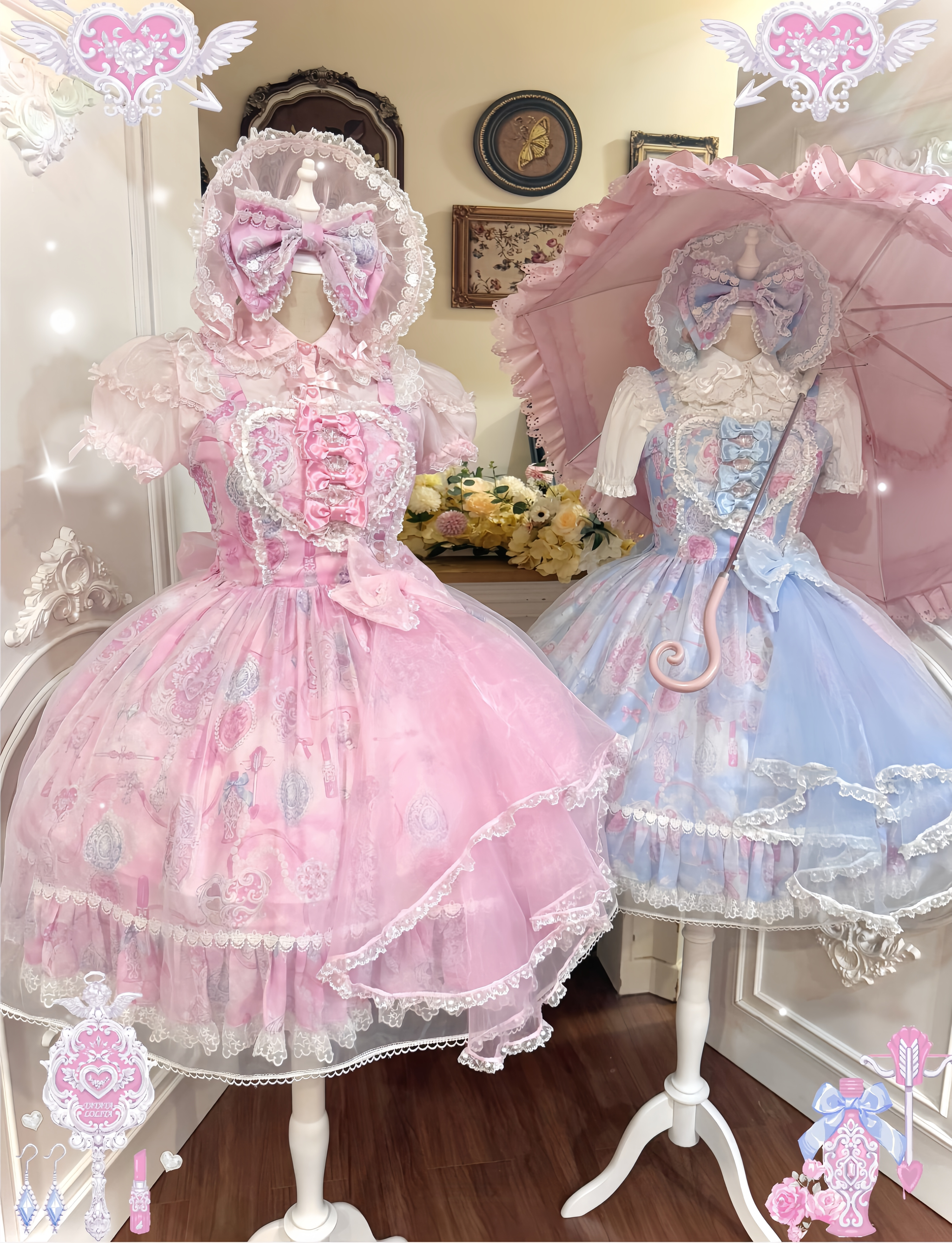 Cotton Lining Old School Lolita JSK Dress, Cosmetic Print 45924:868565