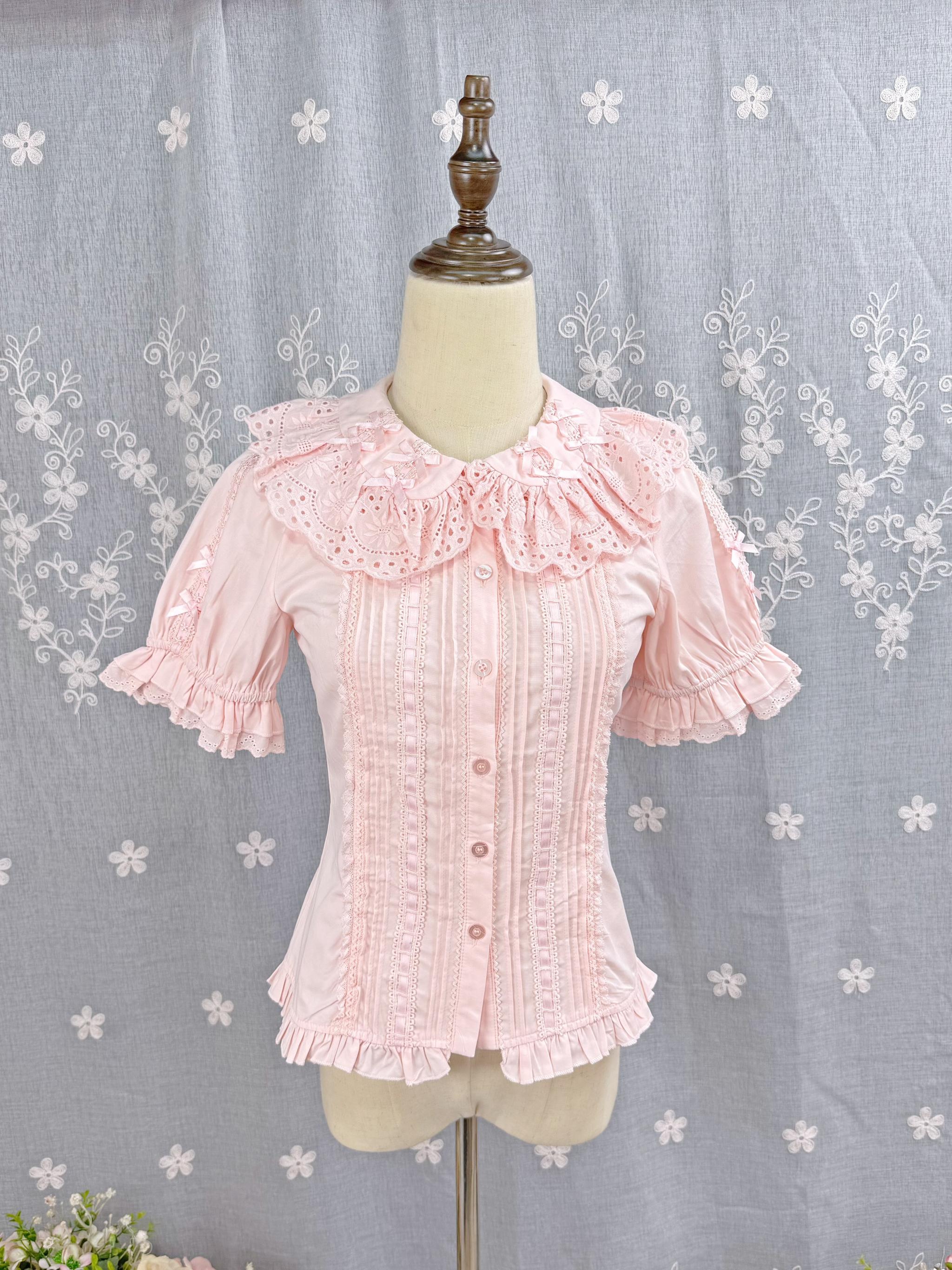 Sunflower - Sweet Lolita Peter Pan Collar Blouse, Cotton Fabric Pink S