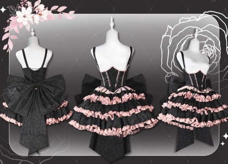 OCELOT~Blackberry Love Song~Black Pink Lolita Skirt Lolita Cake Skirt   