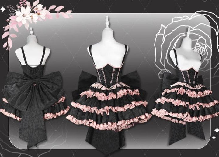 OCELOT~Blackberry Love Song~Black Pink Lolita Skirt Lolita Cake Skirt   