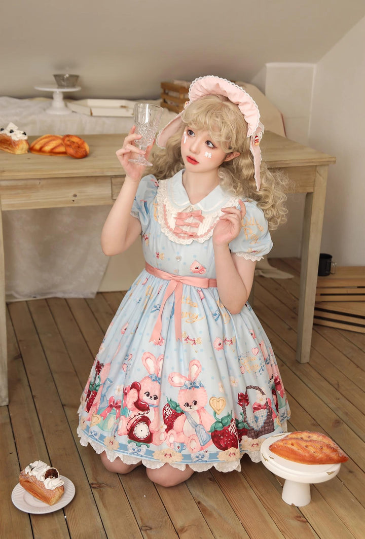 Doll tea party~Showa Rabbit~Kawaii Lolita Dress Summer Sweet Lolita OP JSK   