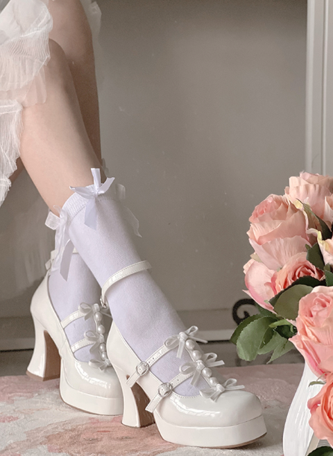 Pure Tea For Dream - Sweet Lolita Platform Pearl Bow Shoes