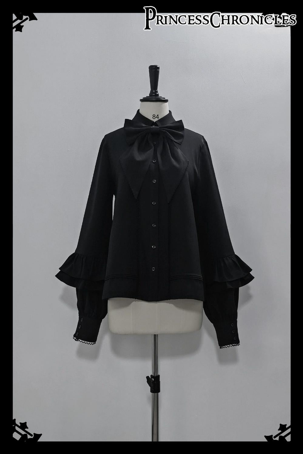 Princess Chronicles - Doll - Black Ouji Lolita Shirt with Removable Large Bow Tie Black S
