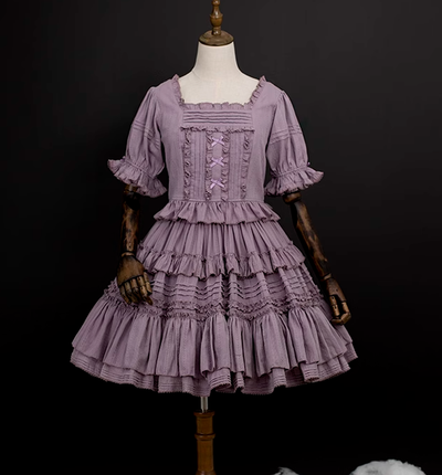 Mumu~Mini Lilac~Elegant Lolita Split Type Dress Multicolors S purple short sleeve shirt 