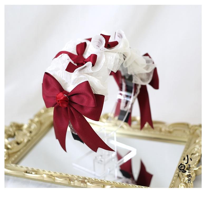 Xiaogui - Elegant Lolita Hairband Dark Red Headwear Toothed Headband