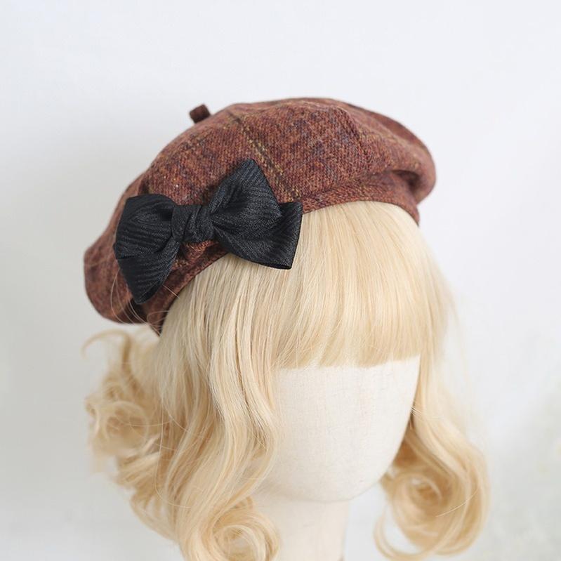 Xiaogui~Japanese Sweet Lolita Beret Winter Daily Plaid Hat