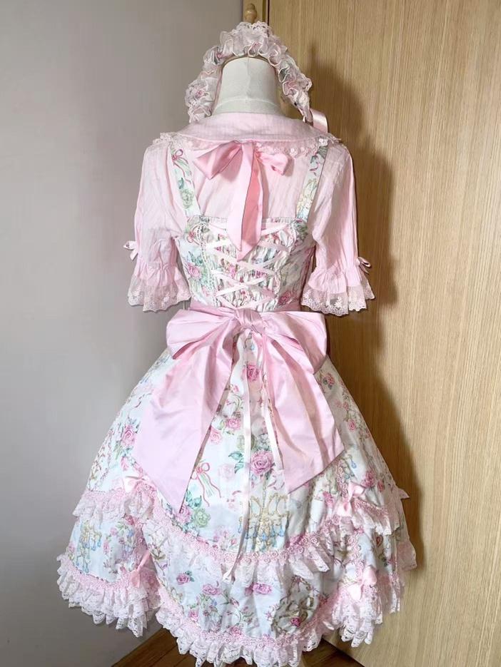 TaTaTa Lolita~Spring 2025~Old School Lolita Jumper Dress with Floral Prints & Lace