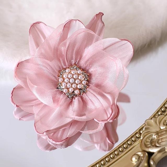 Xiaogui~Elegant Lolita Headdress Organza Flower Hairpin Korean pink stamen diamond  