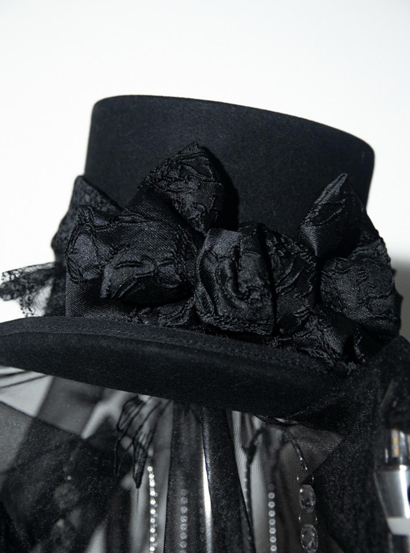 Cain and Lilith - Wool Gothic Lolita Long Coat, Cross Details Cain Top Hat Only S