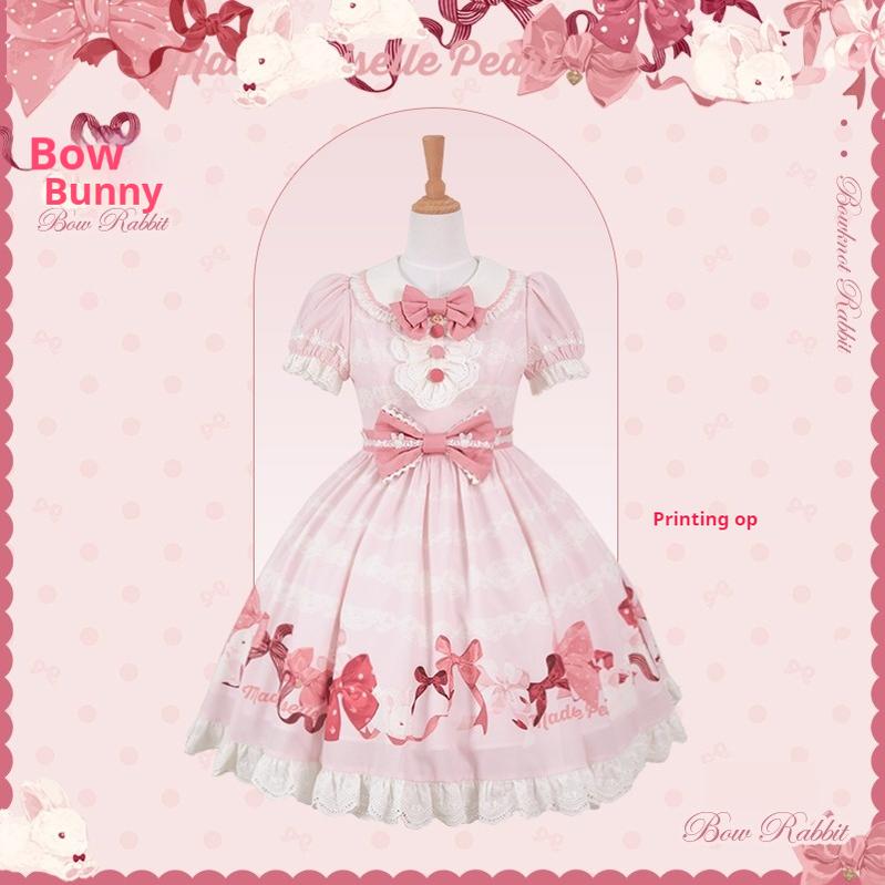 Mademoiselle Pearl~Bow Bunny~IP Collab Sweet Lolita OP Dress Bow JSK OP XS Printed OP 
