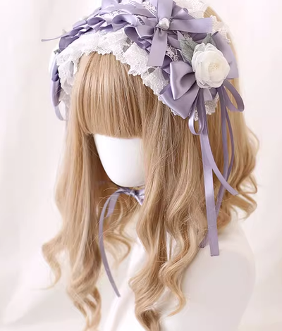 Xiaogui~Elegant Lolita Headdress Bow KC Cuffs Hairpins 3. A gorgeous hair band with a fixed clip  