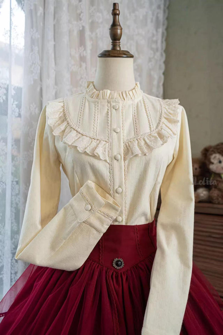 Uncle Wall Original~Daily Lolita Shirt Winter Shirts S ivory shirt with long sleeve 