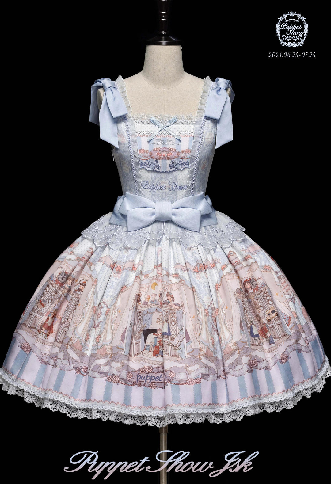 ZUOlanrichen~Puppet Show~Sweet Lolita JSK Dress Puff Sleeves Lolita Shirt S Blue JSK - short version 
