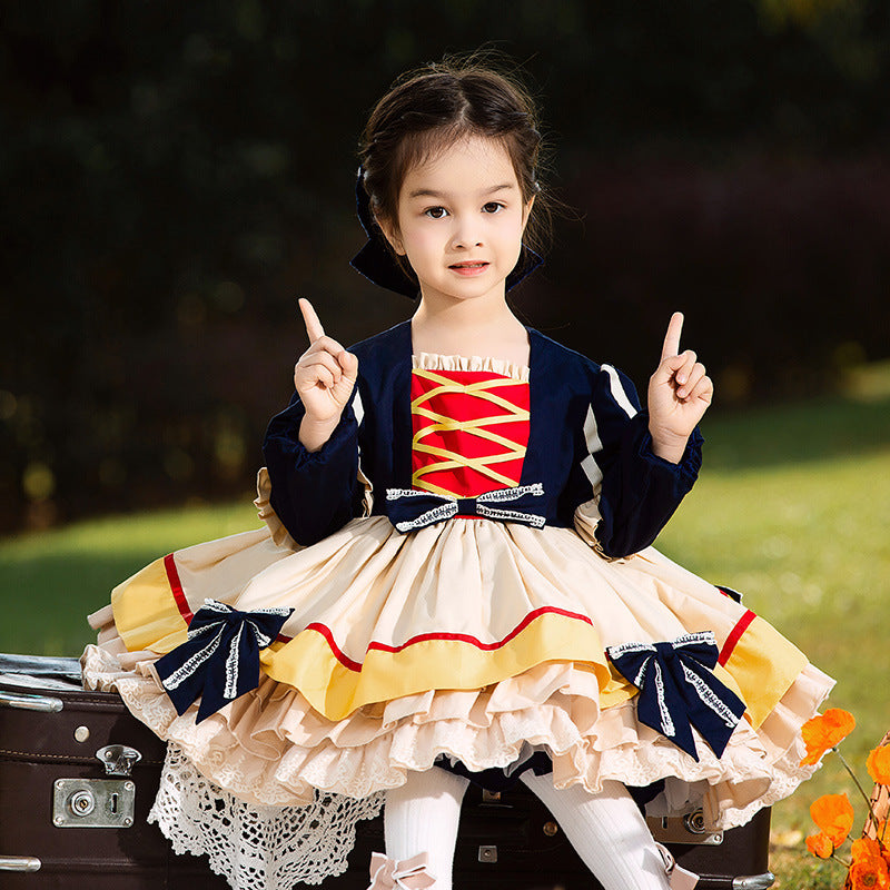 Winter New Cotton Kid Lolita Princess Dress dark blue 80cm 