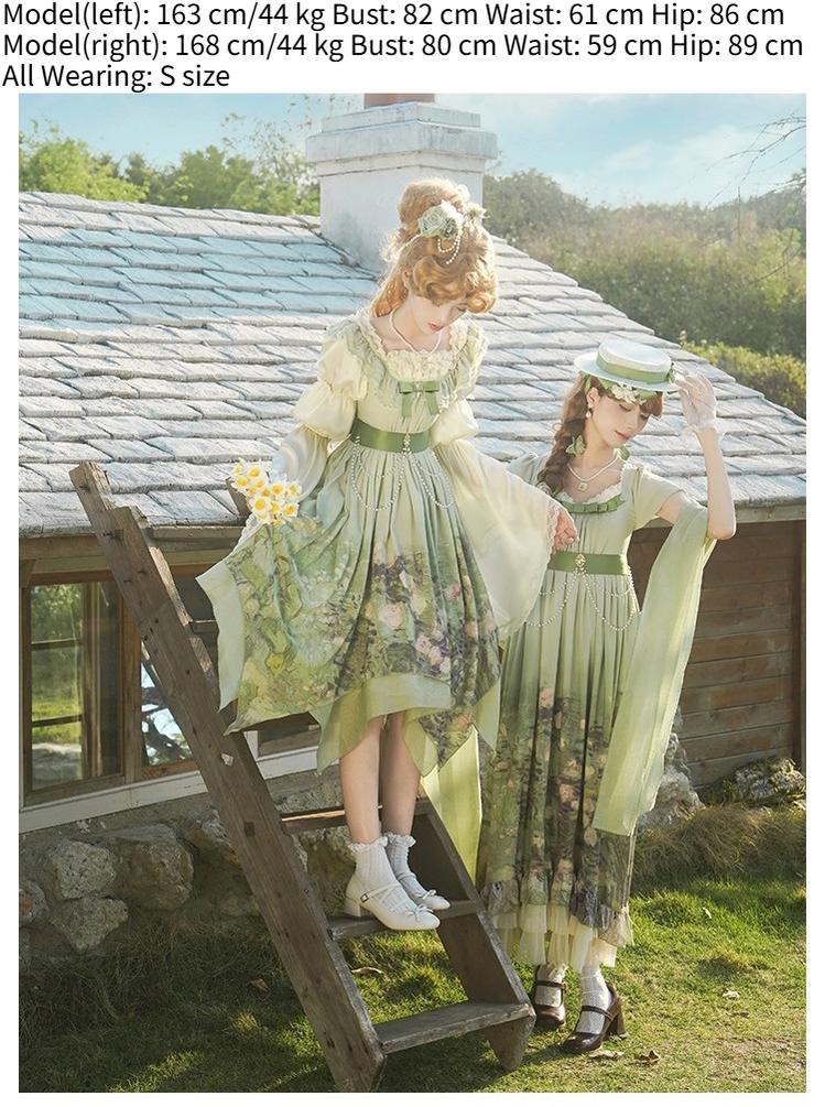 With PUJI~Blooming Rose~Chiffon Classic Lolita Dress Set Painting Styled OP & JSK