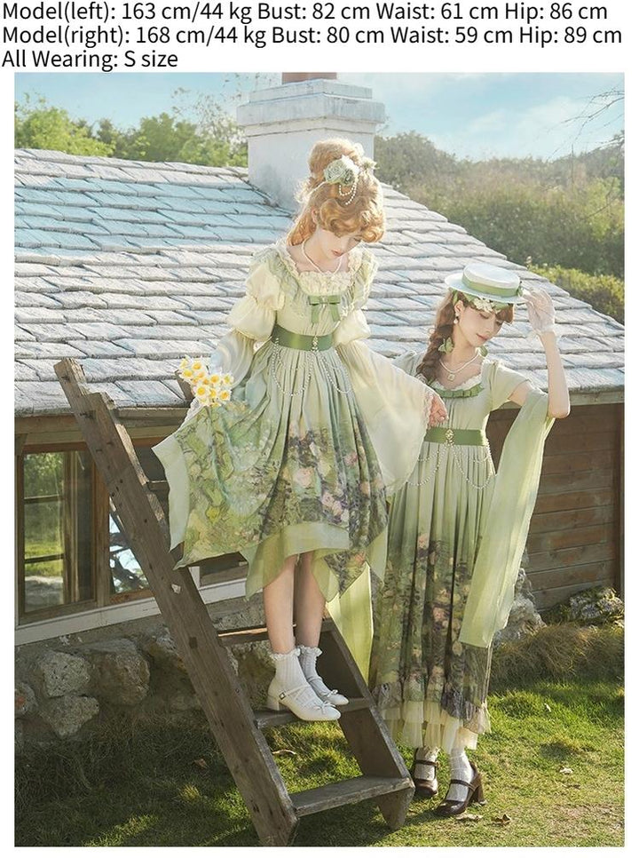 With PUJI~Blooming Rose~Chiffon Classic Lolita Dress Set Painting Styled OP & JSK
